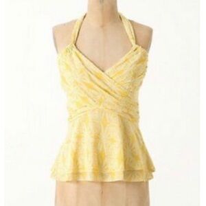 Anthro Vanessa Virginia Swathed Sprouts Halter Top Size 12 Yellow